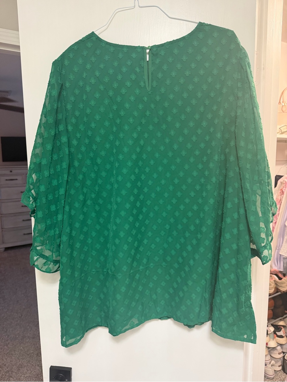 BloomChic Emerald Ruffle Sleeve Blouse - Picture 3 of 3